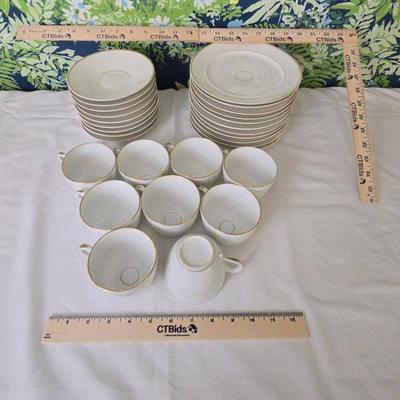 Unmarked White Tea Set With Gold Leaf