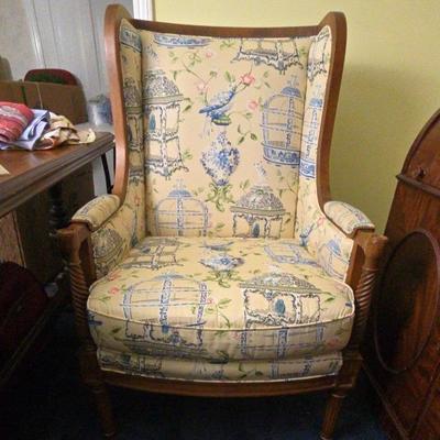 Louis XVI Style Carved Walnut Stained and Upholstered Bergère