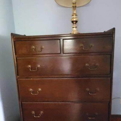 Tall Bureau And Brass Base Lamp