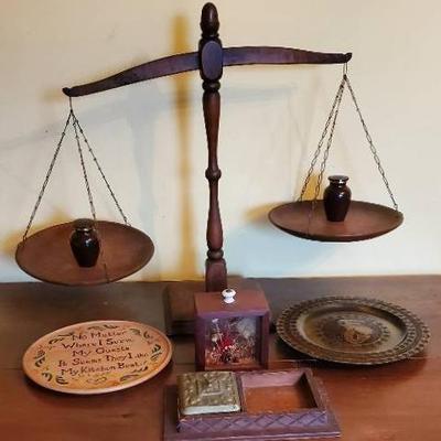 Vintage Wood Scales of Justice and Other Items 