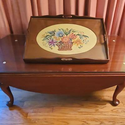 Drop Leaf Coffee Table And Vintage Needlepoint Tray
