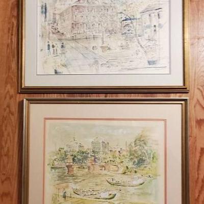 Alfred Birdsey "Faneuil Hall" and "Swan Boats" Watercolor Prints