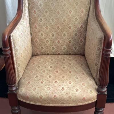 Antique english regency style mahogany upholstered armchair