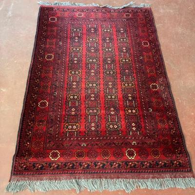 Vintage hand woven turkmen wool rug