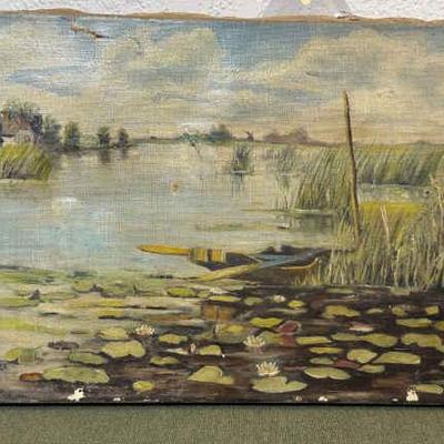 Antique painting pond view" artist signed