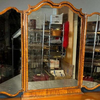 Antique queen anne style marquetry mirror