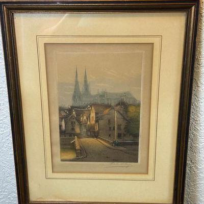 Chartres cathedral engraving signed by victor valery