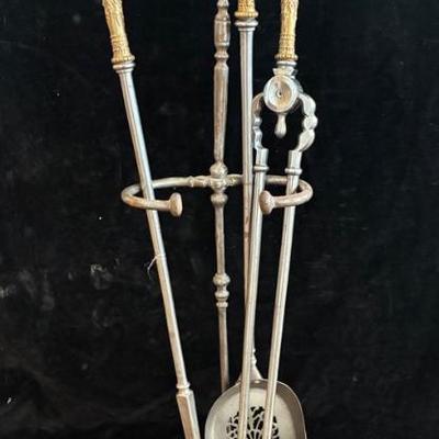 Victorian brass fire irons