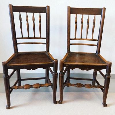 Pair of georgian ash elm lancashire spindle back chairs