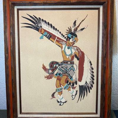 Native american navajo sand art titled eagle dance ceremony"