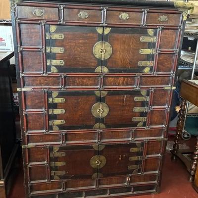 Korean three section elmroot wood chest