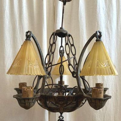 Vintage 5 light art deco slip shade chandelier