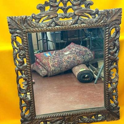 C 1840 carolean style carved wooden mirror