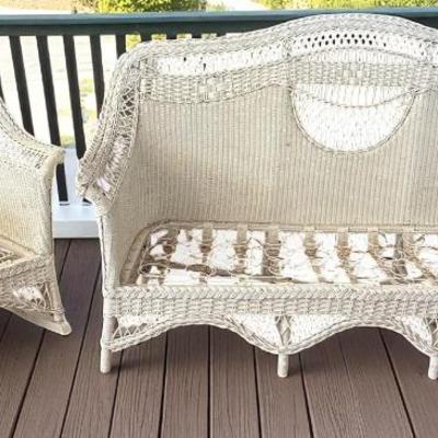 Antique bar harbor wicker sofa and rocking chair
