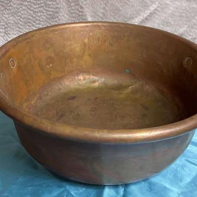 Vintage copper jam pan" or "preserving pan"