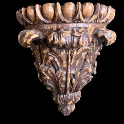 Antique hand carved ancathus leaf wall corbel or shelf sconce