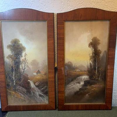 Pair of vintage landscape paintings set in wooden frames