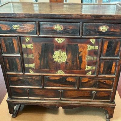 Antique korean persimon wood head side chest