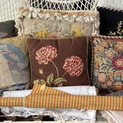 Vintage needlepoint pillows and textiles