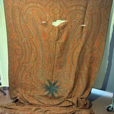 Antique hand woven paisley kashmir shawl with fringe
