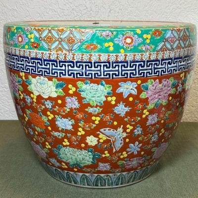 Signed chinese polychrome glazed porcelain jardiniere