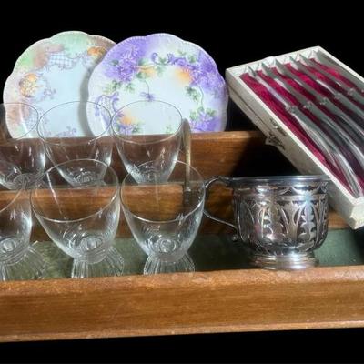 Georgian mahogany cutlery tray limoges, japan steak knives & more