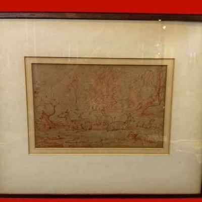 17thc red chalk drawing of deer resting