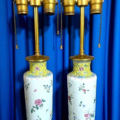 Pair of chinese famille rose lamps