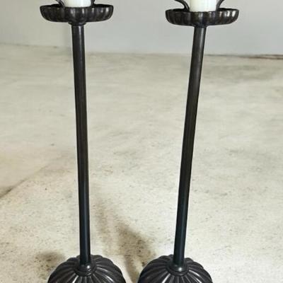 Pair japanese bronze chrysanthemum form pricket candlesticks