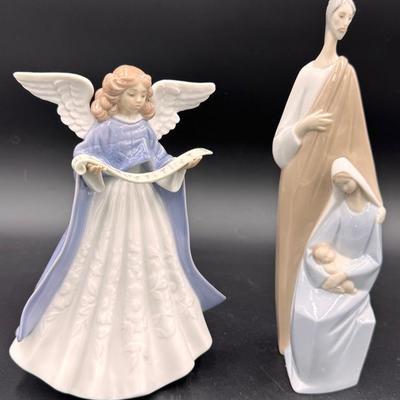 Set of 2 Lladro Porcelain Figurines - Angel and Nativity