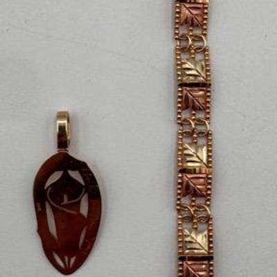 14K Gold Pendant & 10K Gold Bracelet