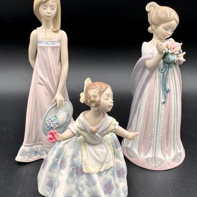 Set of 3 Lladro Porcelain Figurines – Girls with Flowers