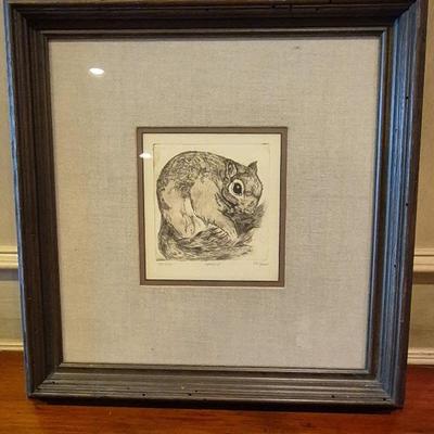 Framed Pencil Art Of Squirrell Signed And Numbered By M. Gauais 