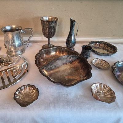 Silver Plate Serving Dish, Silverplate Trinket Dishes, And More 