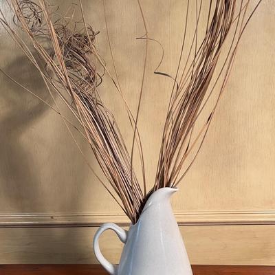 Vintage Russell Wright Pitcher W/ Dried Branches , Ceramic Candle Holders, Royal Copenhagen Box B 