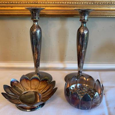 Leonard Silver plated Flower Dish, Leonard Silver Plated Flower Frog, Silver PlatedCandlestick