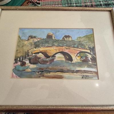 Signed And Framed Painting Titled Canal, Boats, Paris By Leona Sherwood