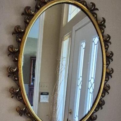 Vintage Ornate Bronze Oval Mirror.   17" wide X 21" Tall X 2" Deep 