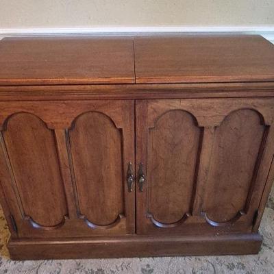 Vintage Wooden Bar And Cabinet With Fold Open Top