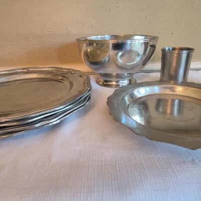 4 Wilton Plates, Homestead Pewter Plate, Stieff Pewter Bowl, And More
