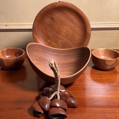 Vintage Signed Rustic Teak Bowl, Wood Bowl,  & 2  Wood Bowls & More