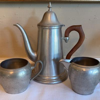 Pewter Teapot With Sugar And Creamer 