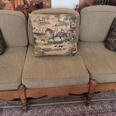 Vintage Couch With Extensions On Each Side, Pillows Included 