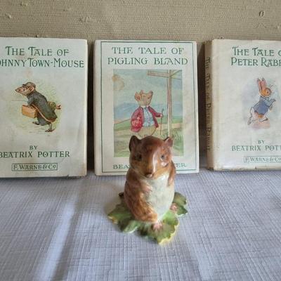 3 Beatrix Potter Books And Beatrix Potter's Timmy Willie Figurine