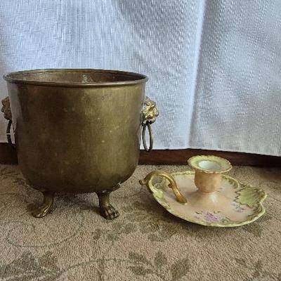 Brass Pot and Candlestick Holder Made In France