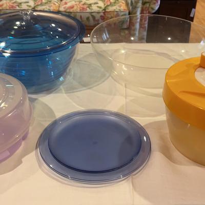 Blue Salad Bowl, Lg Clear Bowl, Salad Spinner Veggie Bowl W/lid, & More