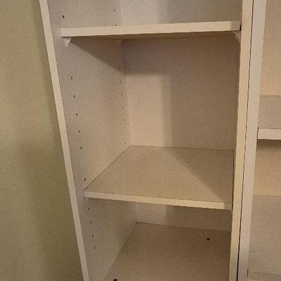 Narrow White Bookshelf With Cabinet That Opens & Closes 