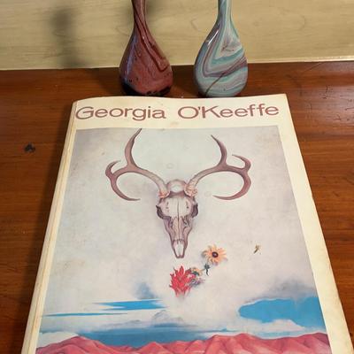 Georgia O’Keeffe Book & 2 Decorative Vases