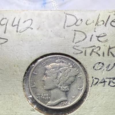 1942P  Mercury Dime – 90% Silver – Double Struck Date Mint Error