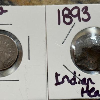 1900 And 1893 Indian Head Penny